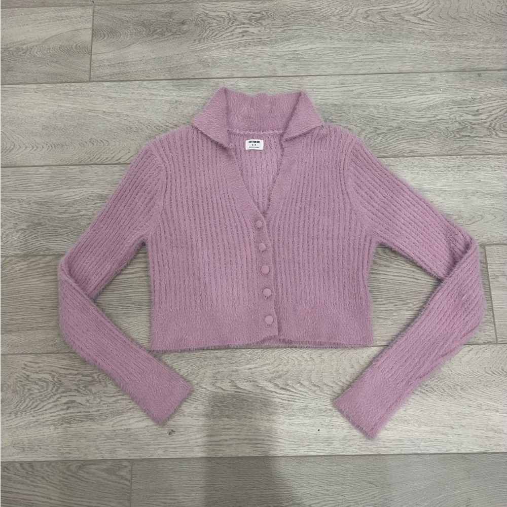 adorable coquette preppy softcore glam barbie pink cotton on fuzzy cardigan